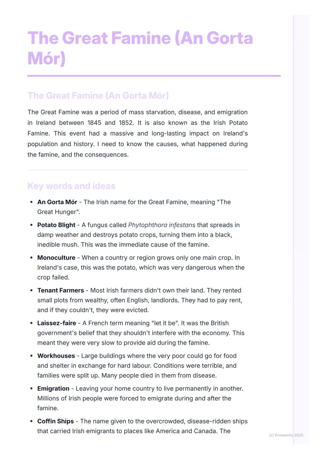# The Great Famine (An Gorta
Mór)
The Great Famine (An Gorta Mór)
The Great Famine was a period of mass starvation, disease, and emigration