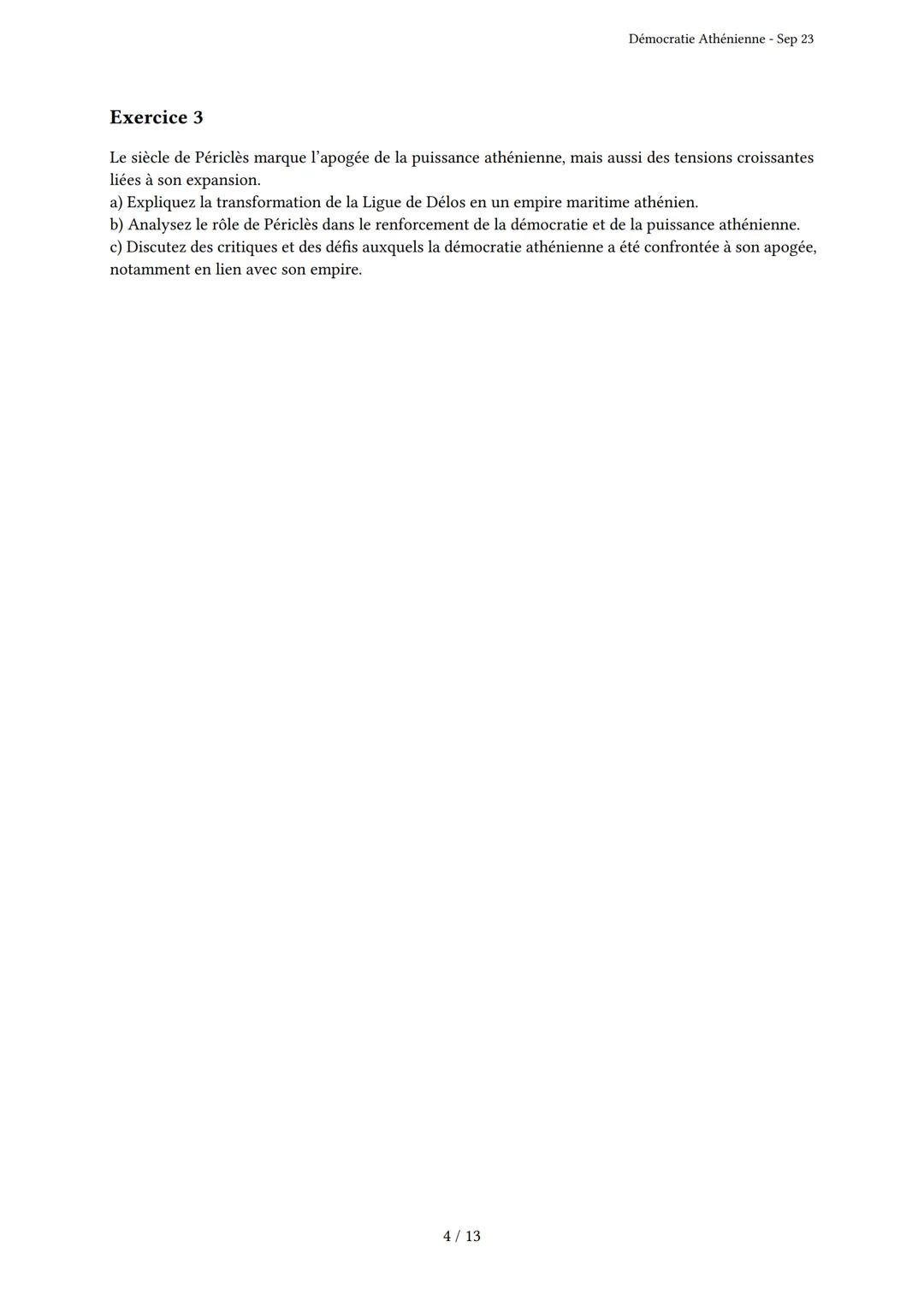 # Démocratie Athénienne
Généré par Knowunity.fr - Sep 23
Description: Cet examen couvre la démocratie athénienne, l'empire maritime et le