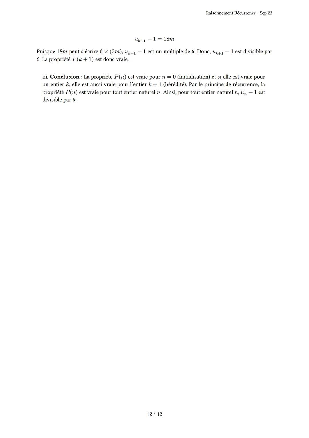 # Raisonnement Récurrence
Généré par Knowunity.fr - Sep 23
Description: Cet examen couvre le principe de récurrence, l'initialisation et l