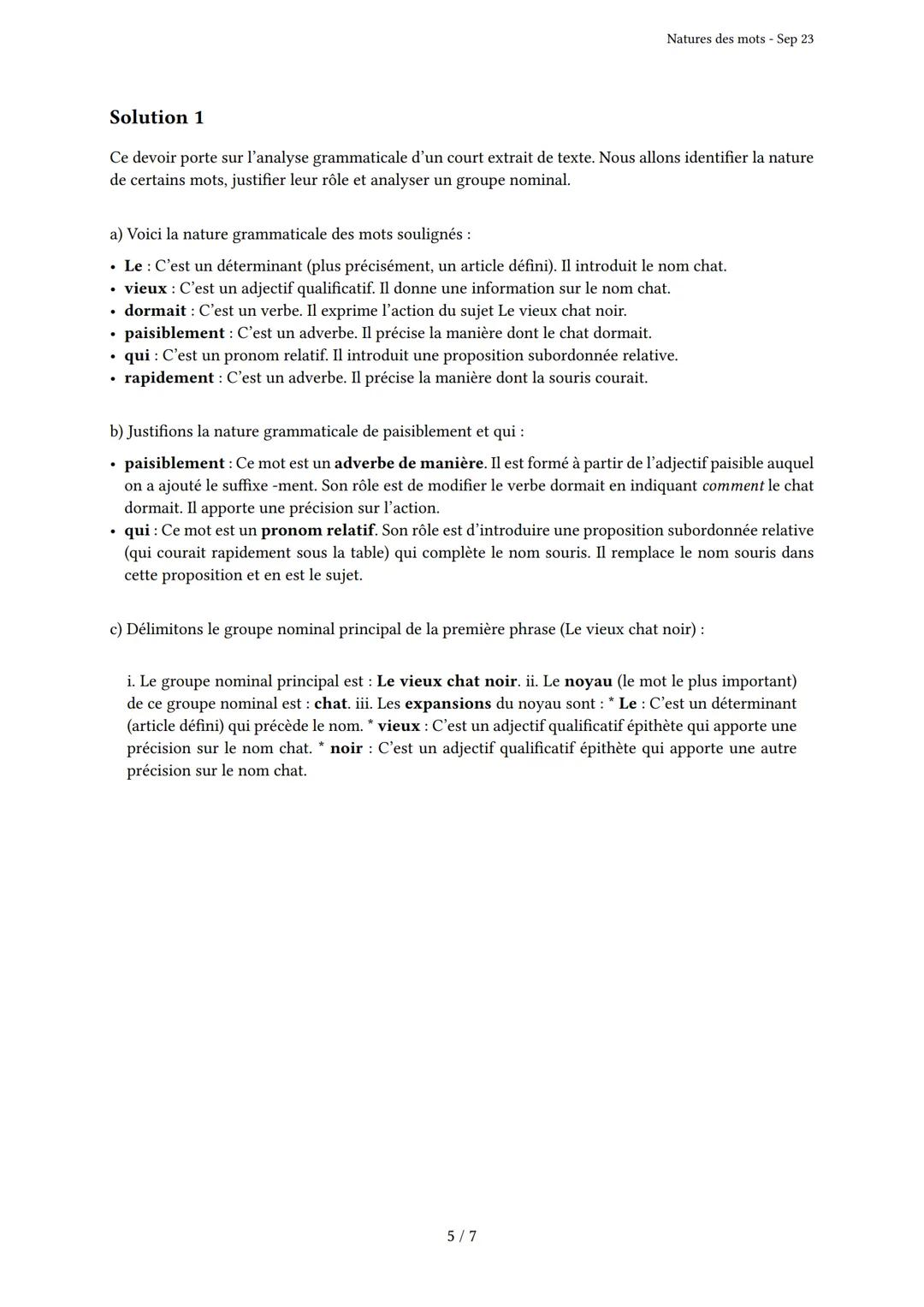 # Natures des mots
Généré par Knowunity.fr - Sep 23
Description: Cet examen couvre les natures et classes grammaticales des mots en frança