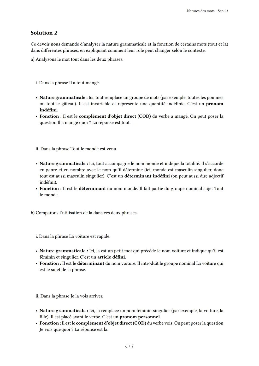 # Natures des mots
Généré par Knowunity.fr - Sep 23
Description: Cet examen couvre les natures et classes grammaticales des mots en frança