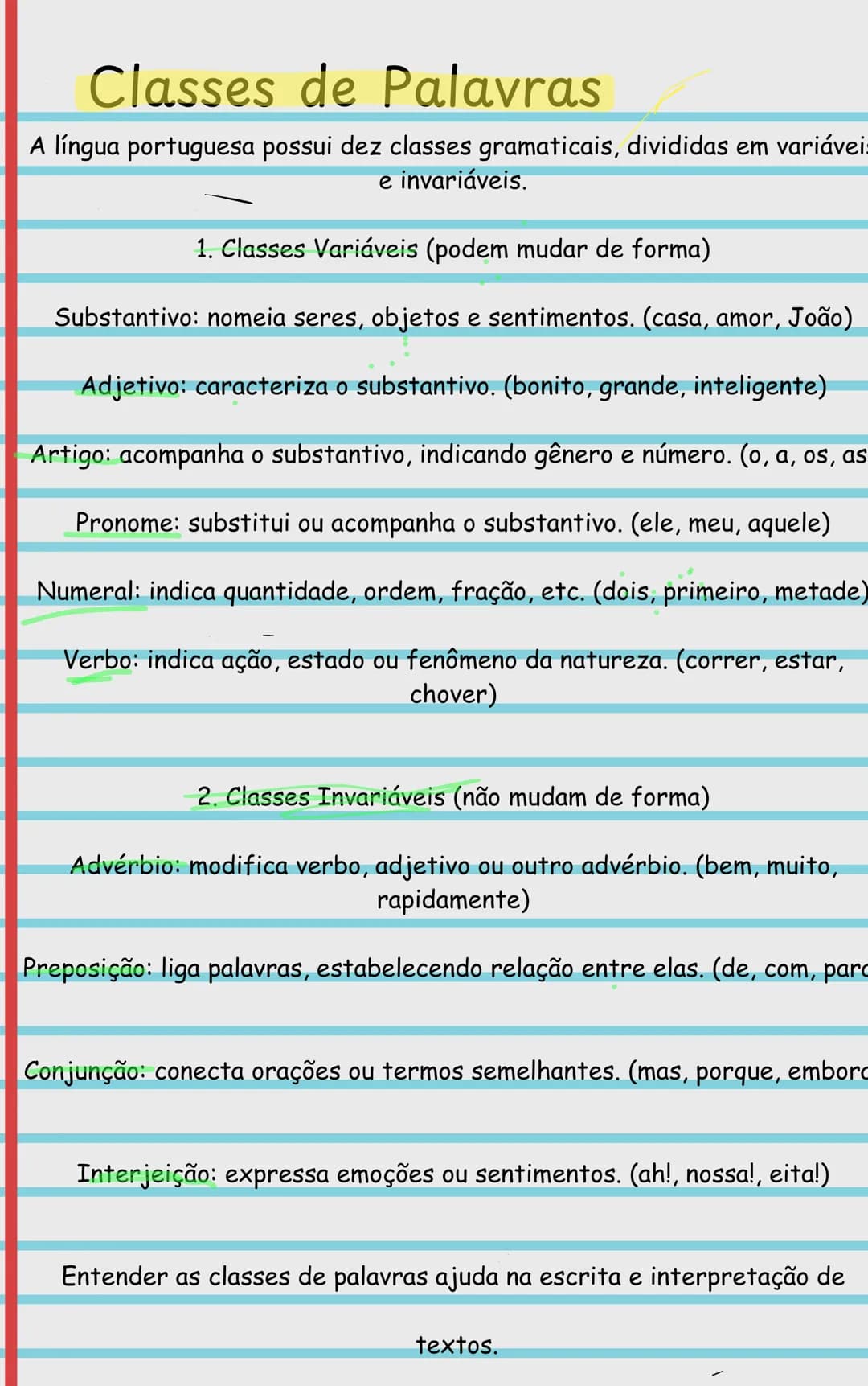 Resumo Completo das Classes de Palavras em Português (Português) como ...